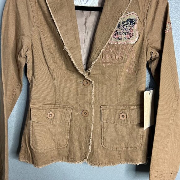 NWT Lovestitch Boho Embroidered Blazer Jacket Tan Small - Picture 5 of 10